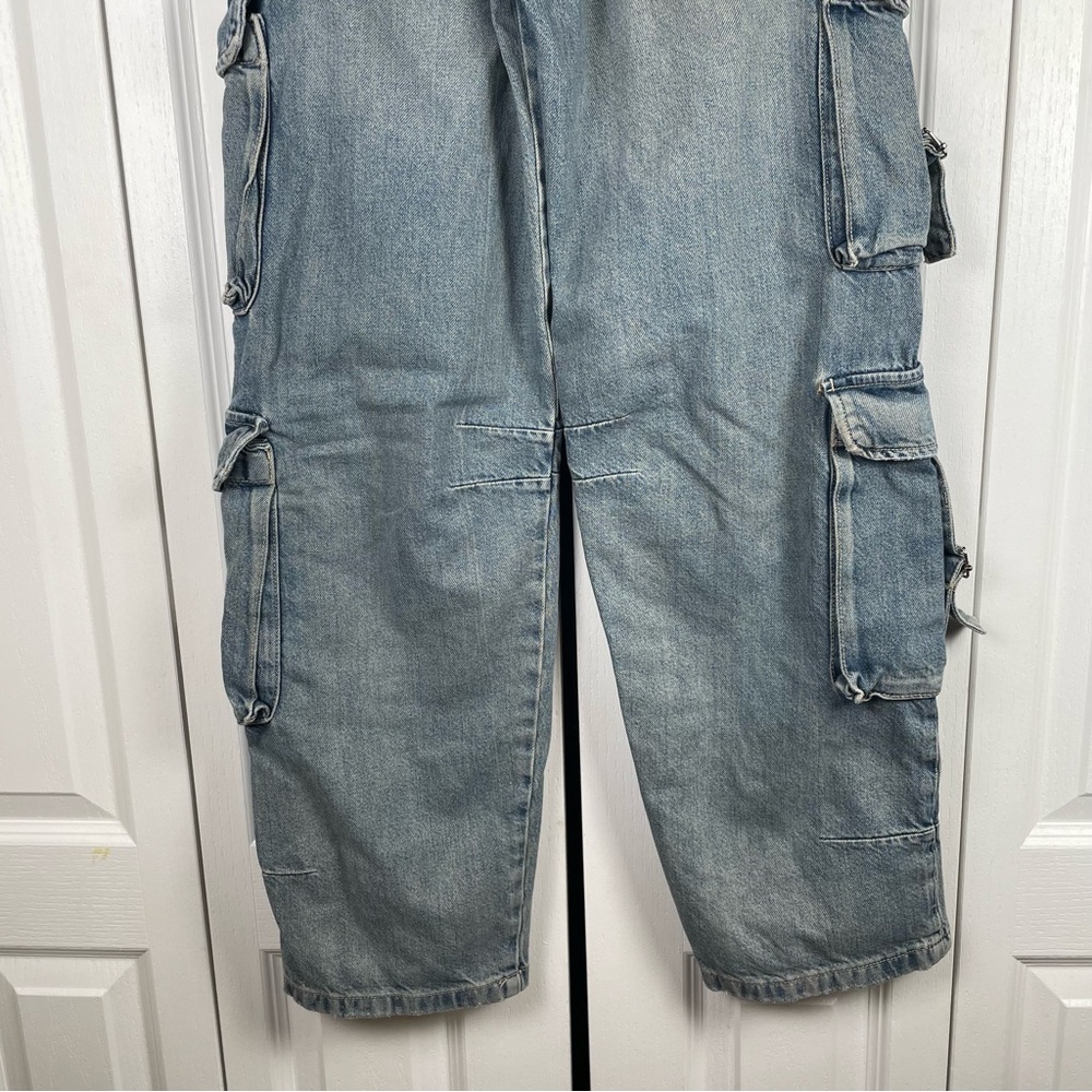 Zara Barrel Baggy Jeans Women’s 0 Blue Faded Utility Cargo Multipocket Y2K - Picture 7 of 16